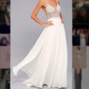 BRAND NEW WHITE BEADED RHINESTONE MAXI DRESS